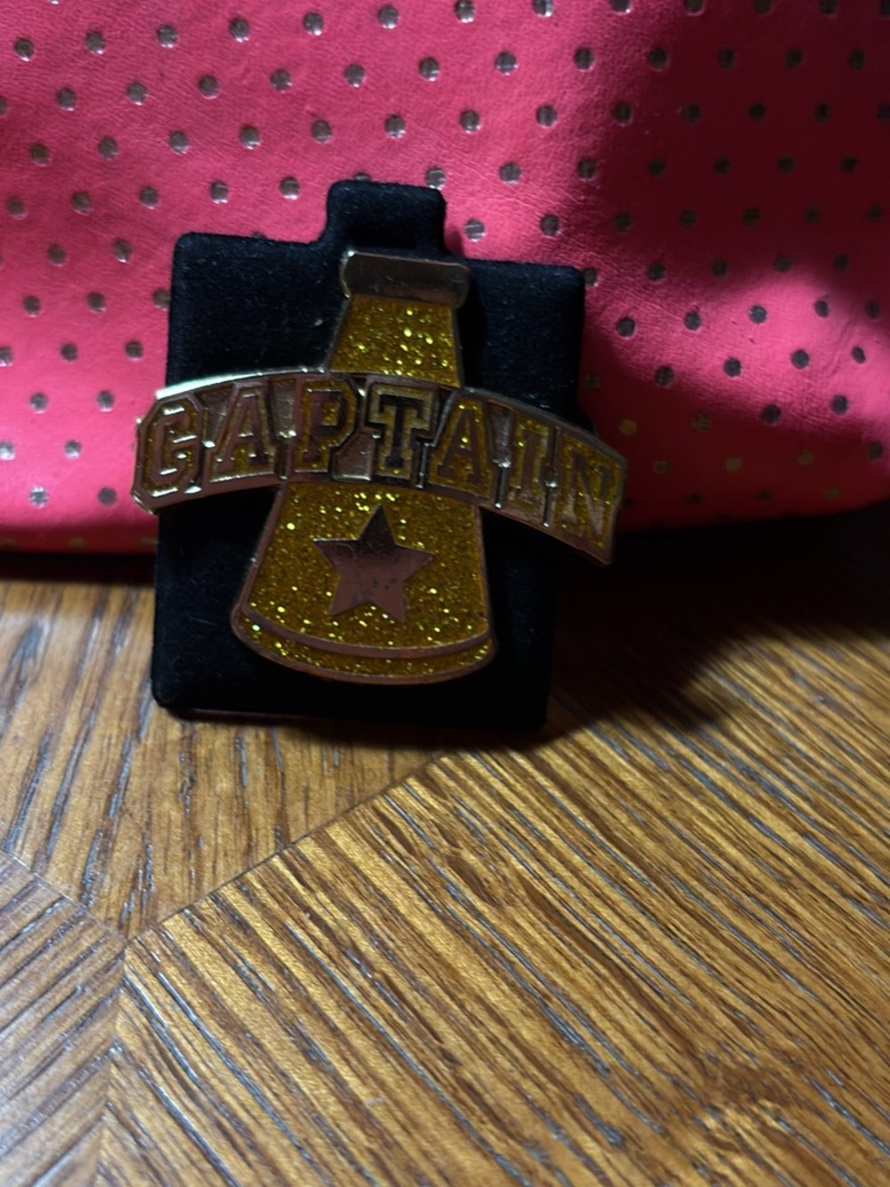 Varsity Gold Glitter 'Captain' Megaphone Pin